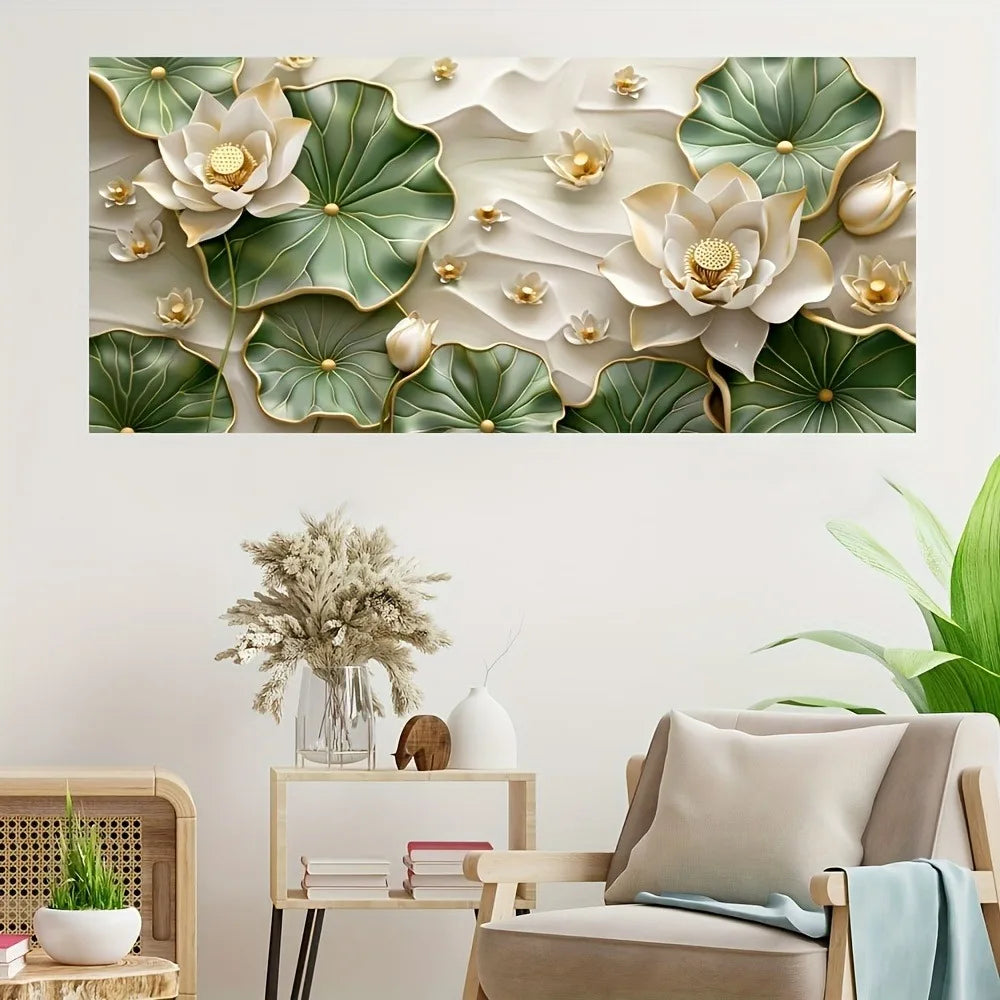 Hign-concerned Modern Abstract Lotus Leaf Canvas Art For Living Room