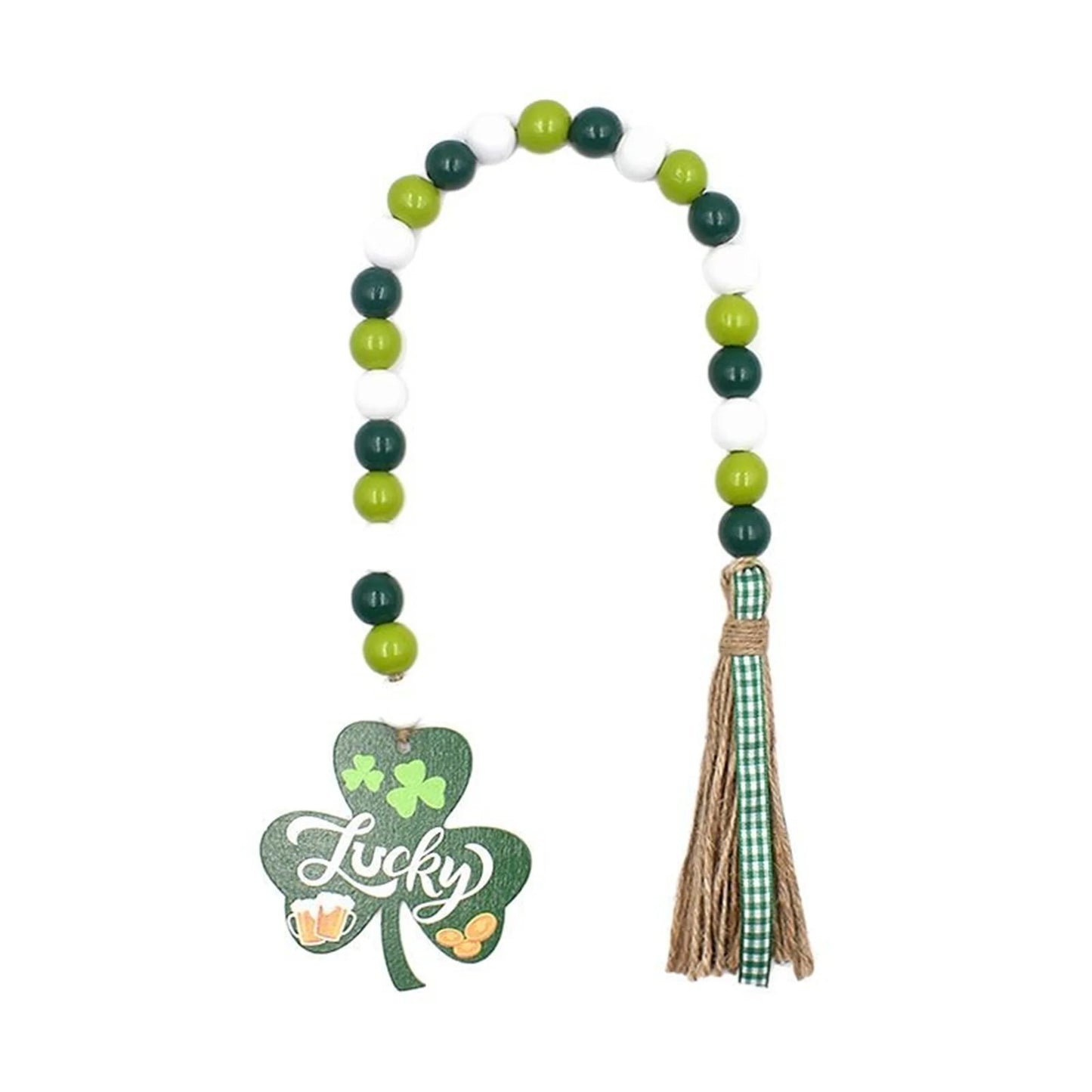 St Patrick Day Shamrock Beads Garland Festive Tassel String Decoration