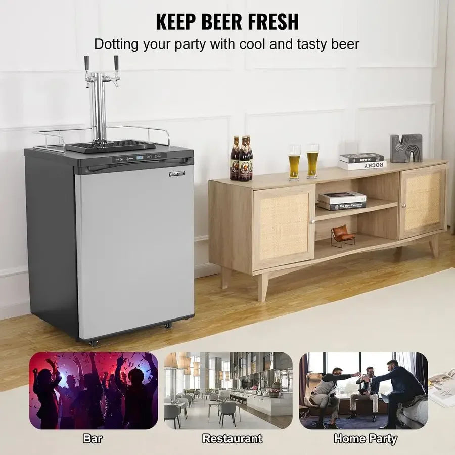 XMSJ Beer Kegerator Dual Tap Draft Beer Dispenser With Shelf