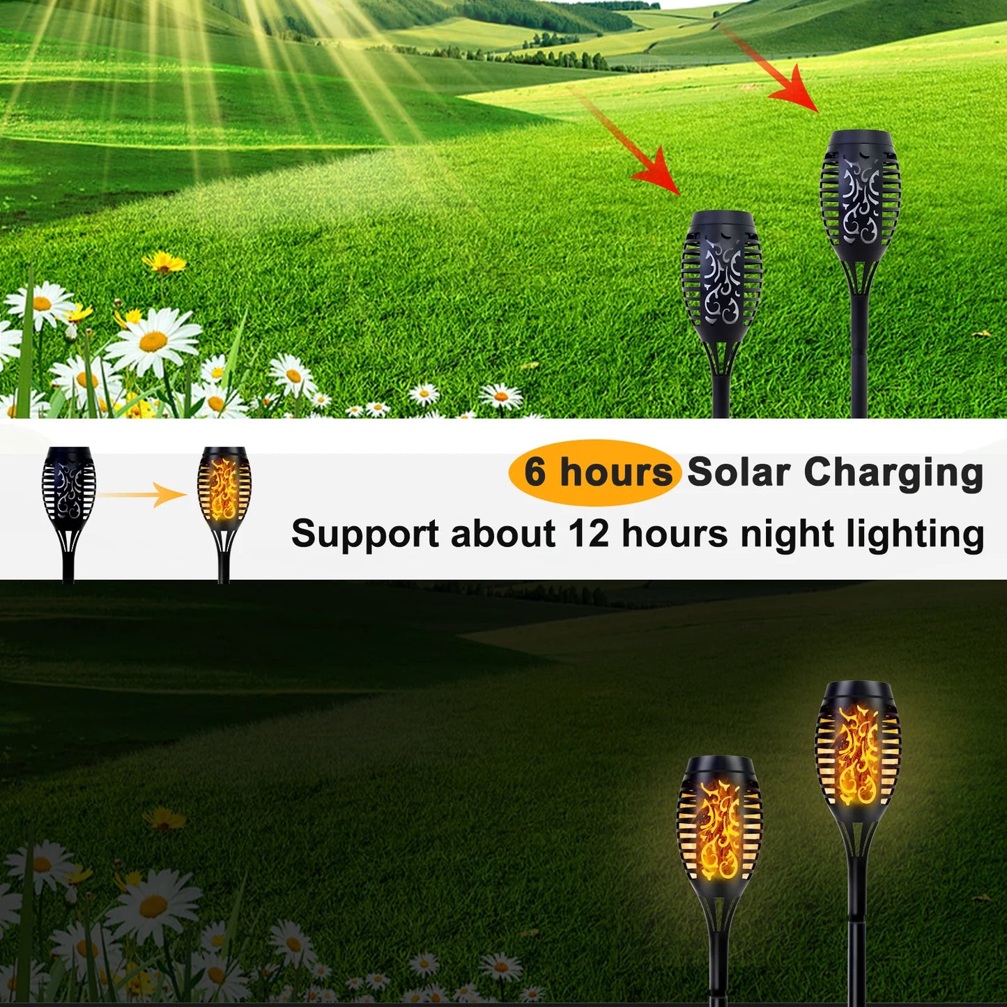 Solar Torch Lights Outdoor Flickering Flame LED Waterproof Pathway Garden