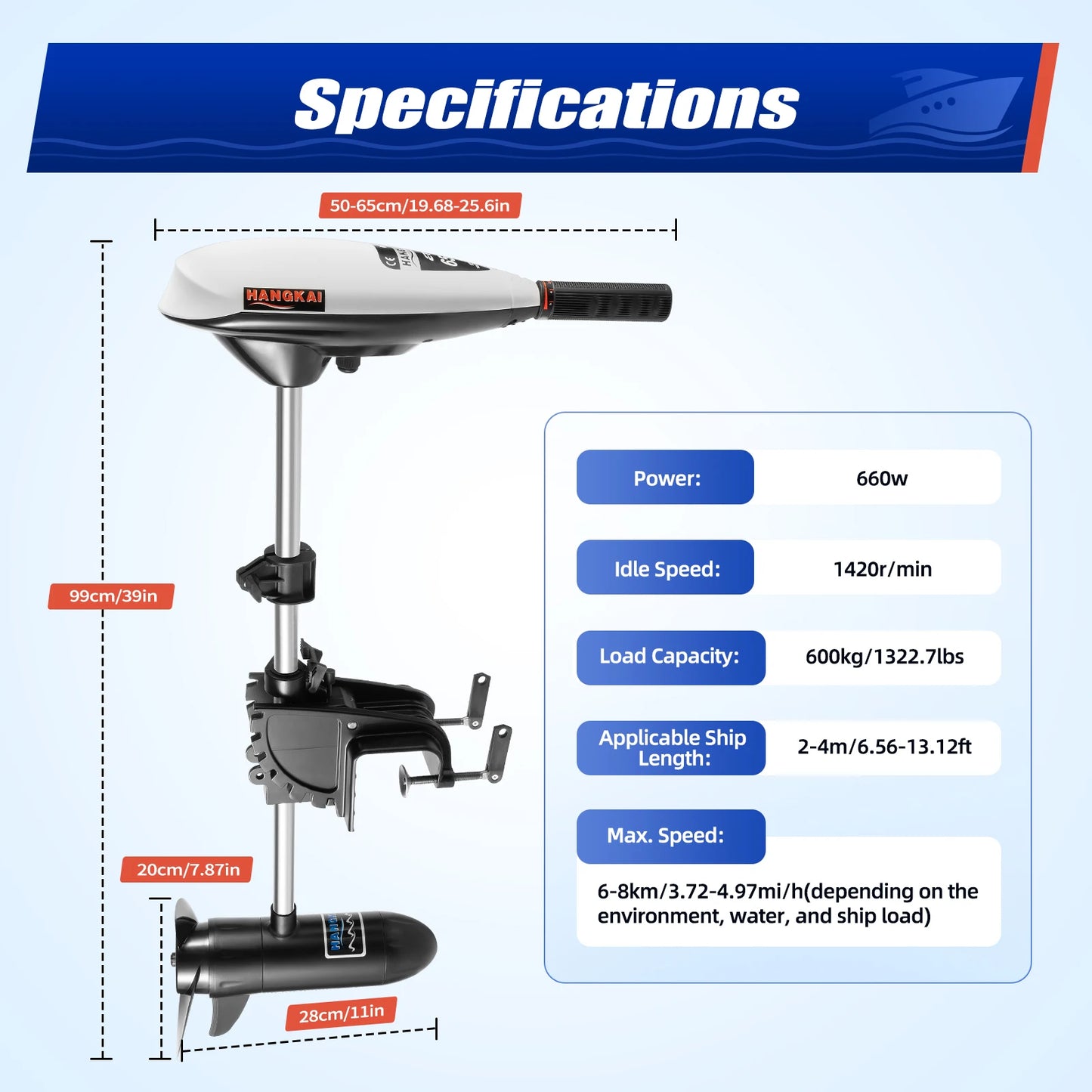 65Lb Thrust Saltwater Electric Outboard Motor Telescopic Shaft 5 Forward