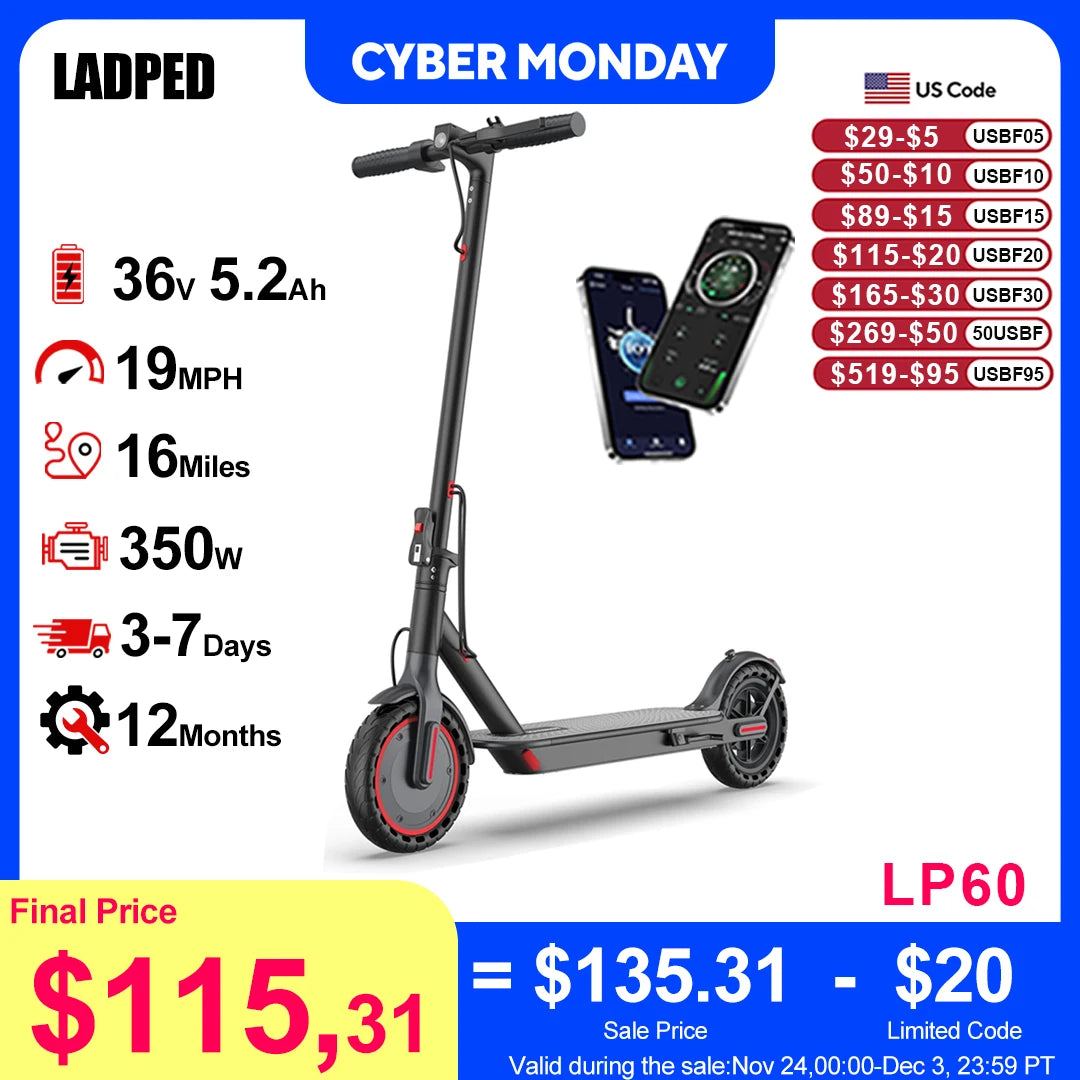 Ladped LP60 Electric Scooter 350W 19mph Folding 16 Mile Range