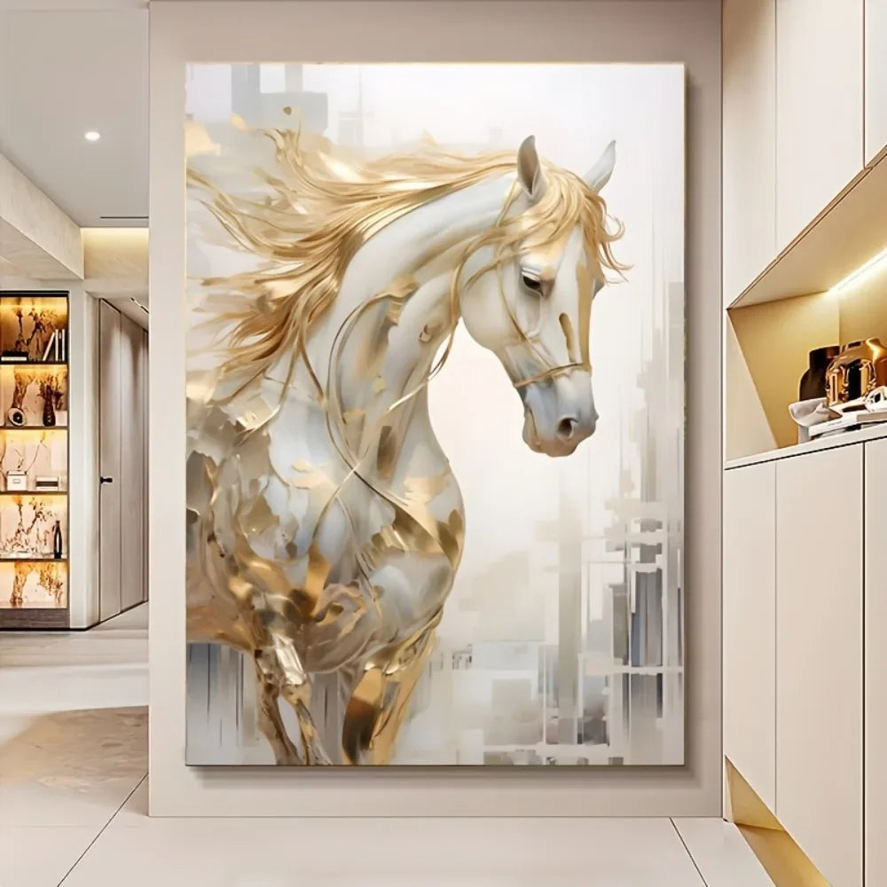 Hign-Concerned Golden Horse Frameless Wall Art Painting