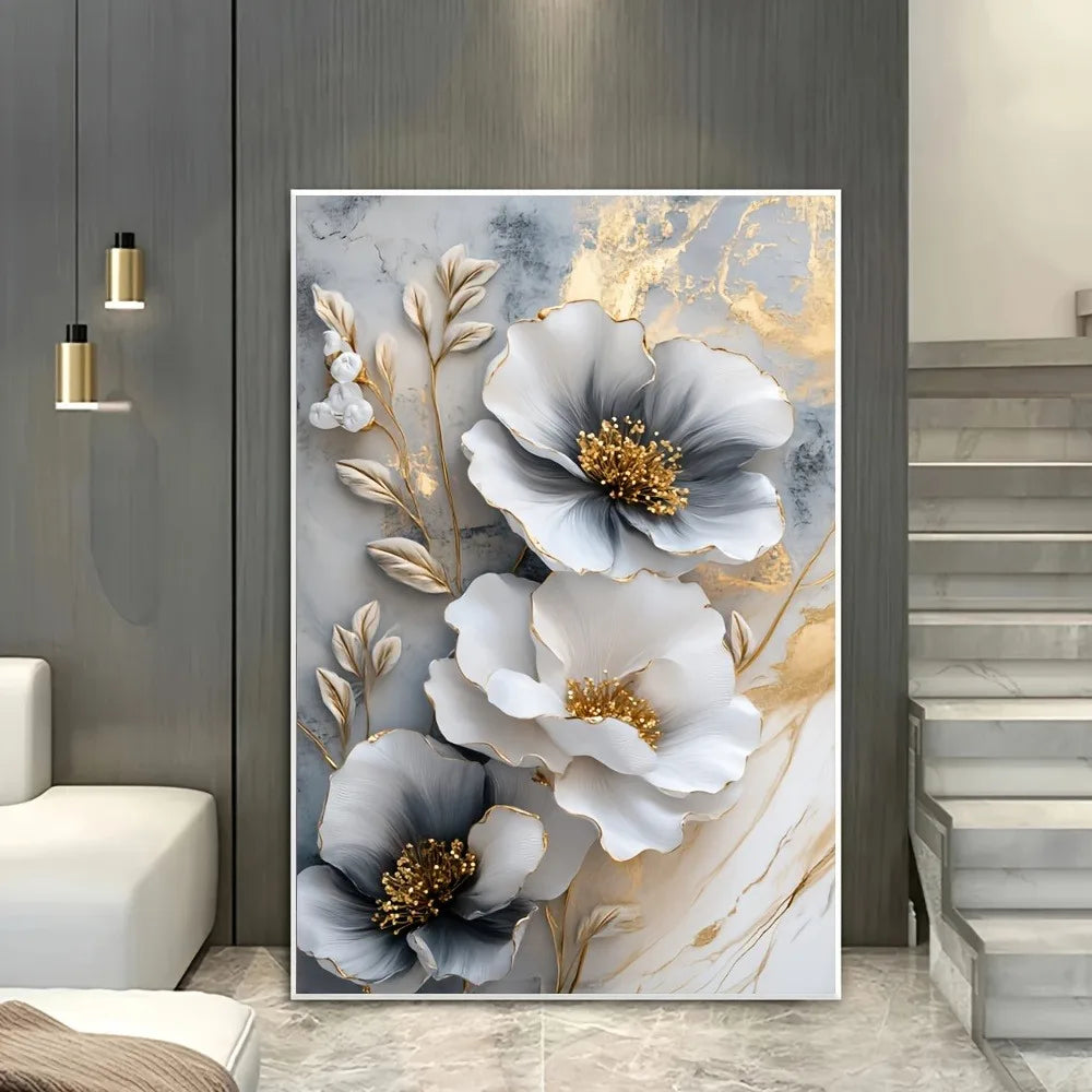 Hign-concerned Modern Luxury Floral Canvas Mural Framed Painting
