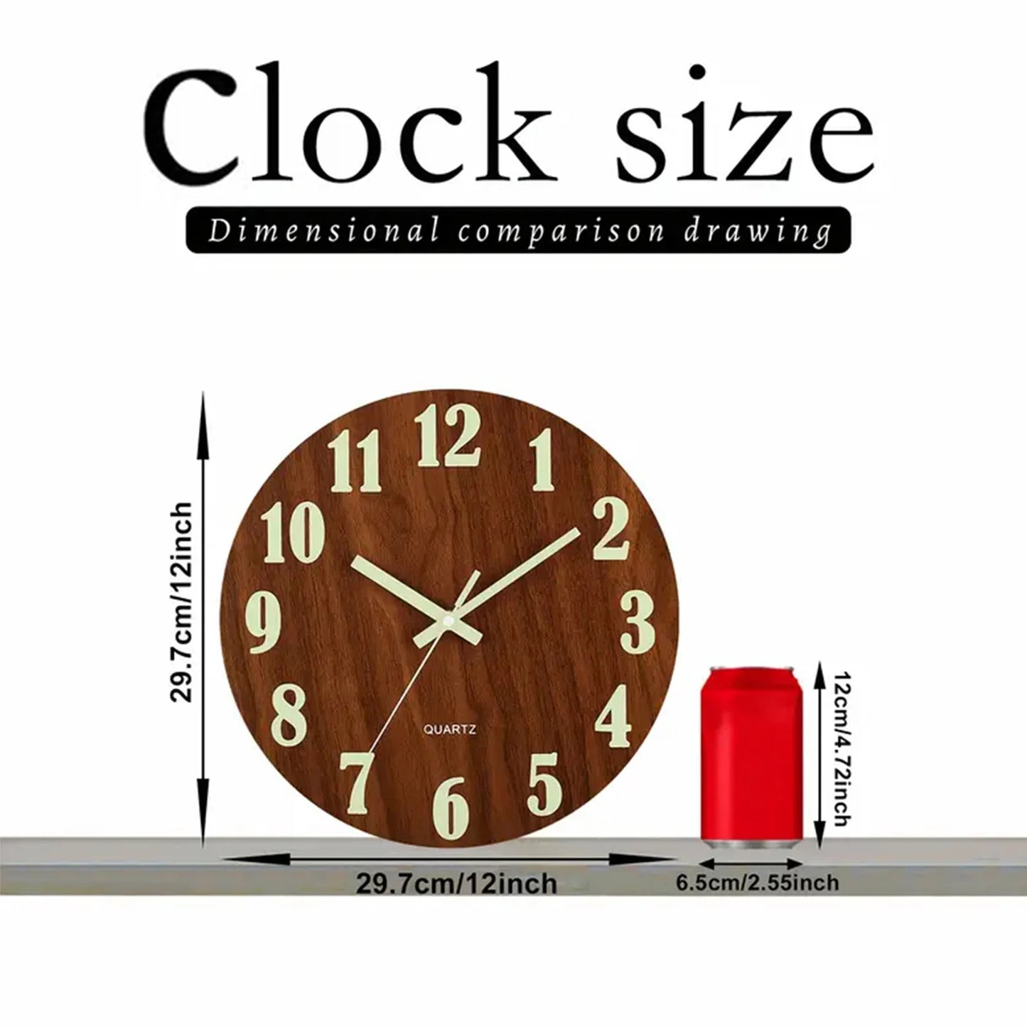 Combination Glow In The Dark Wooden Wall Clock Luminous