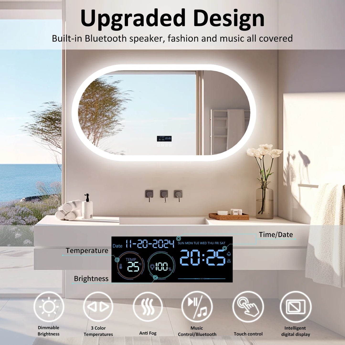 Wisfor Oval LED Bathroom Mirror With Lights 3 Color Temperature