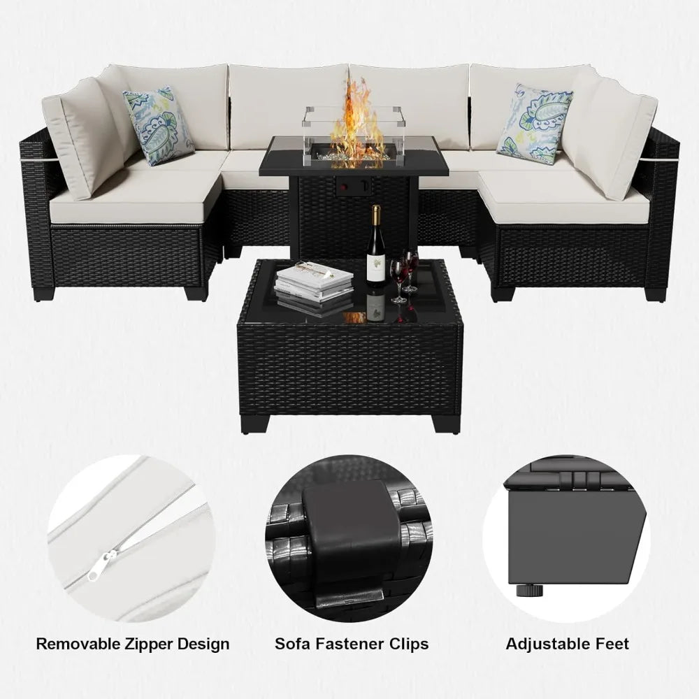 Outdoor 8 Piece Patio Furniture Set With Fire Pit Table