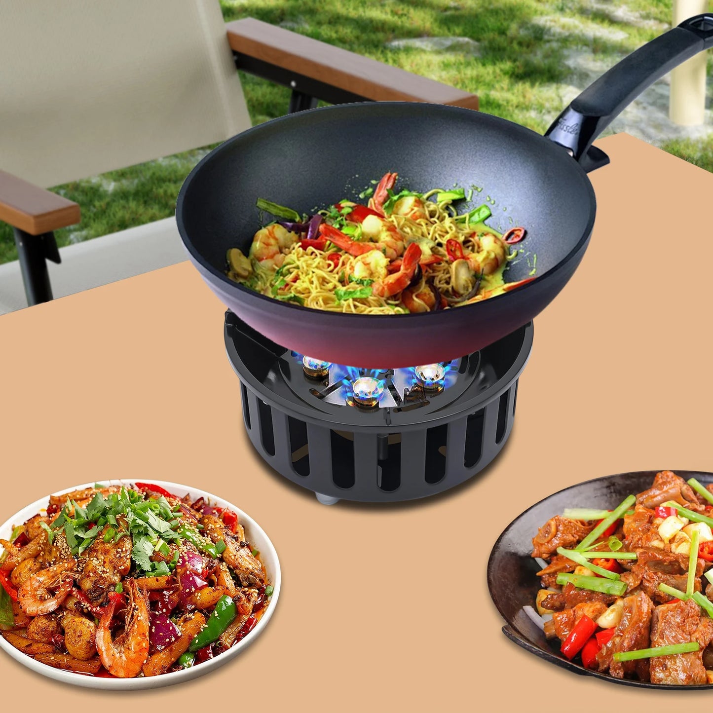 NONED Camping Stove Portable Gas Burner With 3 Adapters