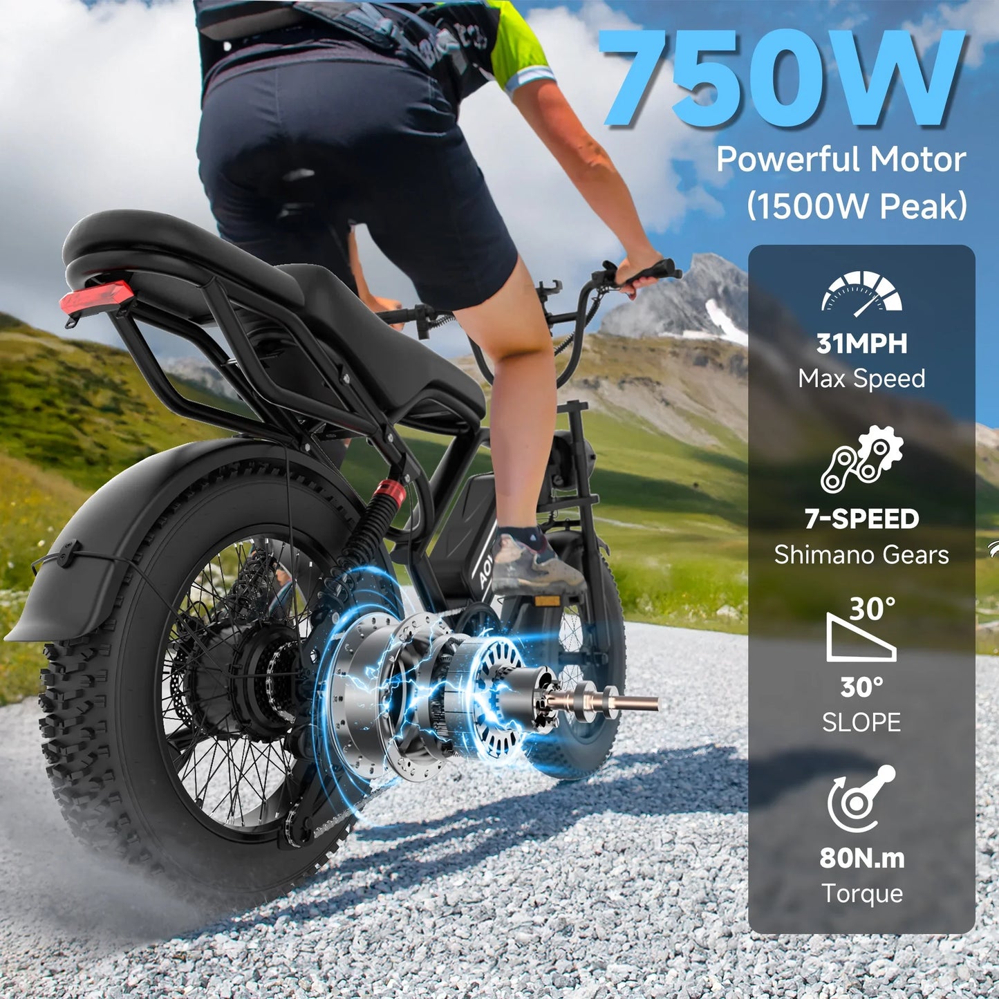 AOVOPRO AP20 Electric Bike 1500W Fat Tire Beast Top Speed