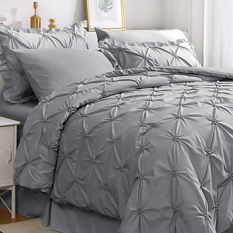 Pintuck Comforter Duvet Cover Set With Pillowcases