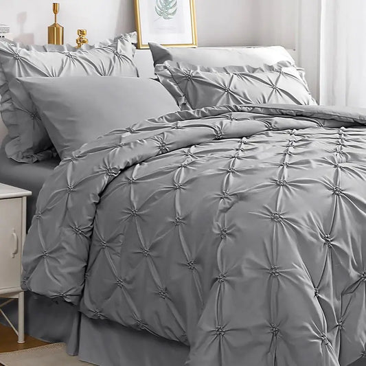 Pintuck Comforter Duvet Cover Set With Pillowcases