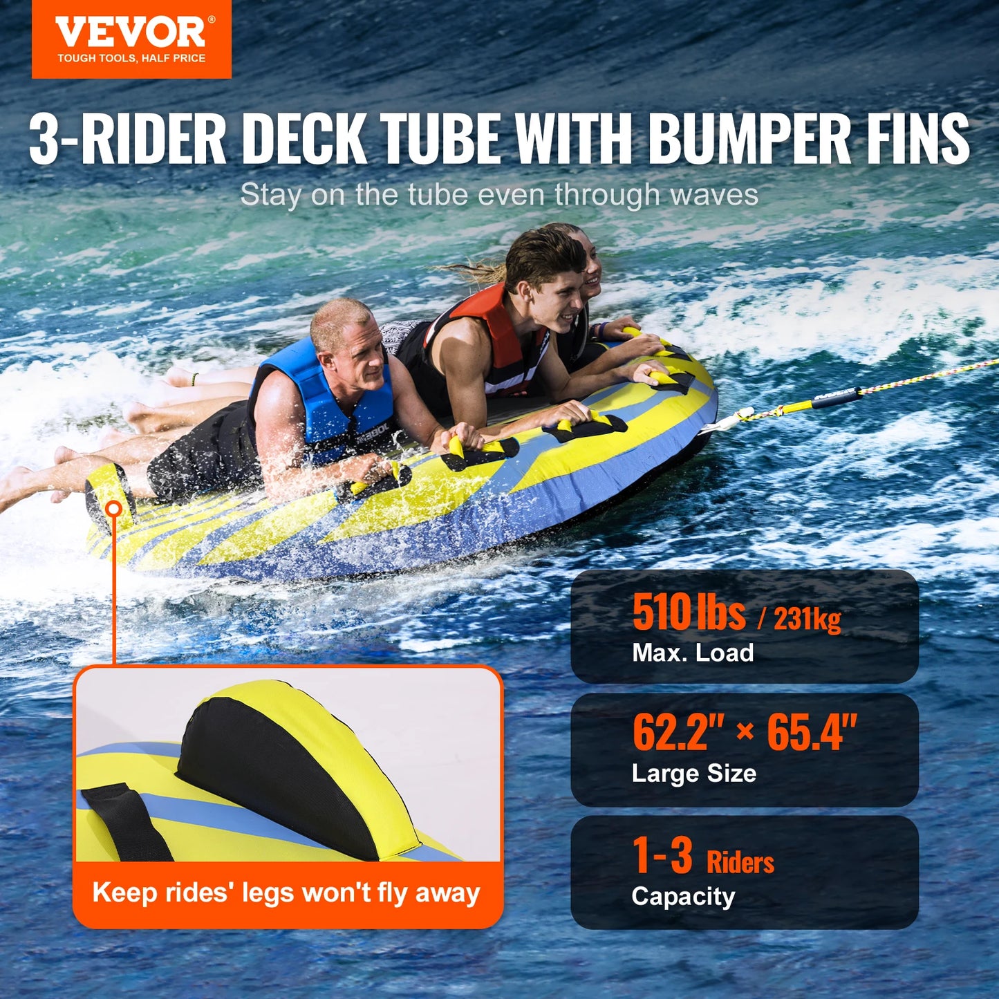 SucceBuy Towable Tube For Boating 3 Person Water Sports