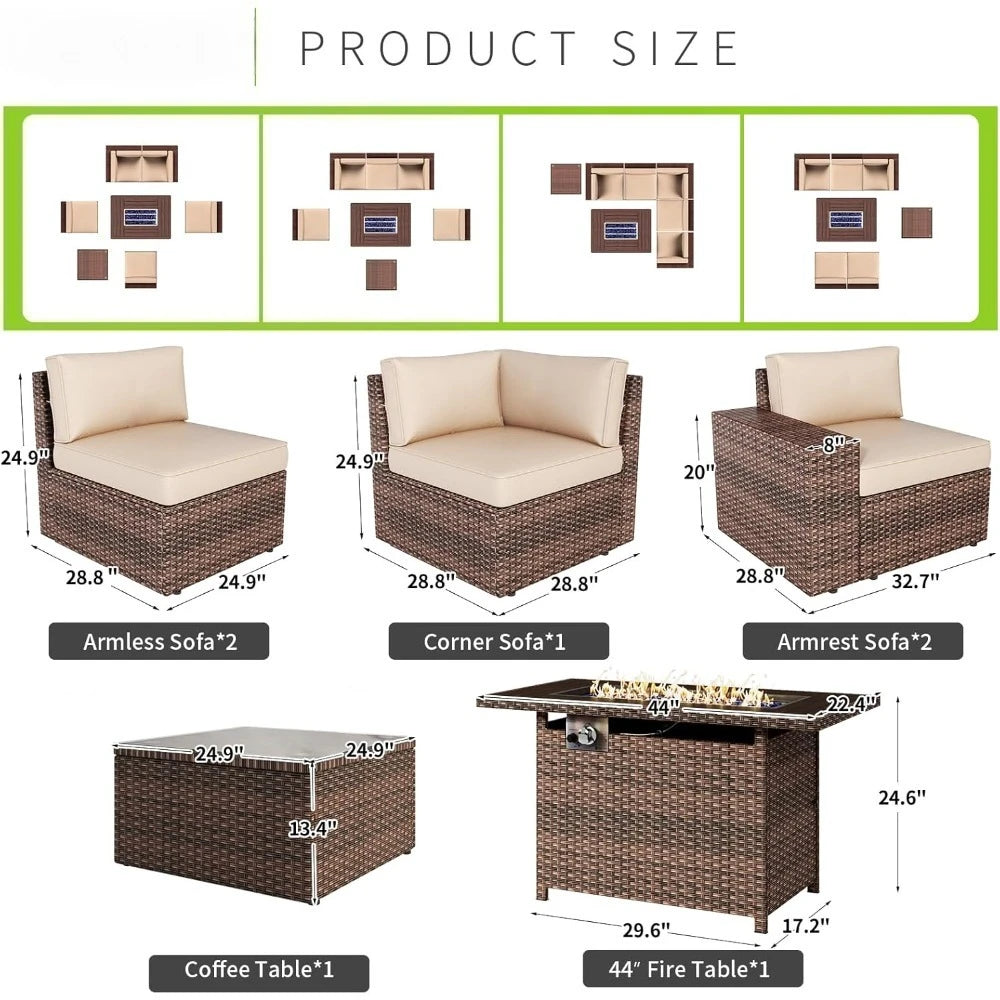 7 Piece Patio Furniture Set With Fire Pit Table Wicker