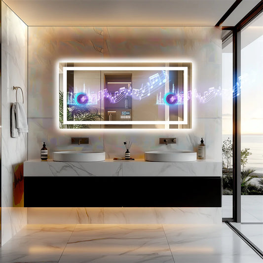 LUVODIC Illuminated Bluetooth Bathroom Mirror With Anti Fog LED And Speaker