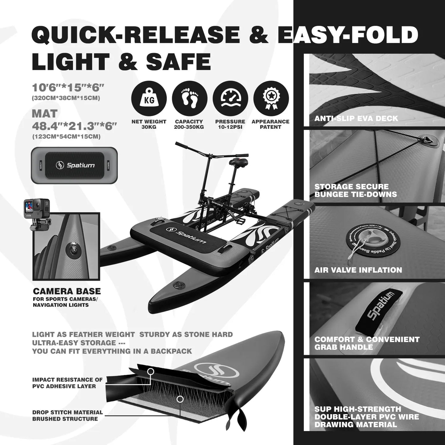 Spatium Water Bike 2.0 Inflatable Pedal Kayak for Lake