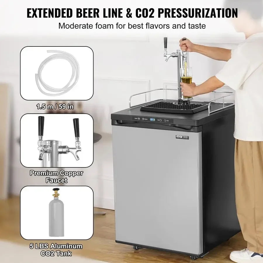 XMSJ Beer Kegerator Dual Tap Draft Beer Dispenser With Shelf