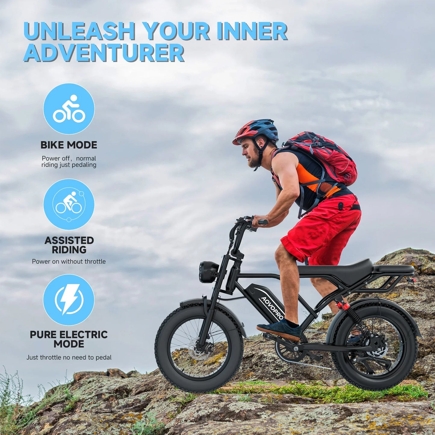 AOVOPRO AP20 Electric Bike 1500W Fat Tire Beast Top Speed