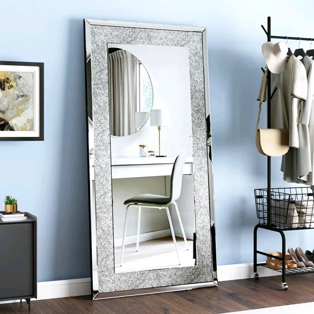 LUVODI Frameless Vanity Mirror With Crystal Rhinestones Wall Mount