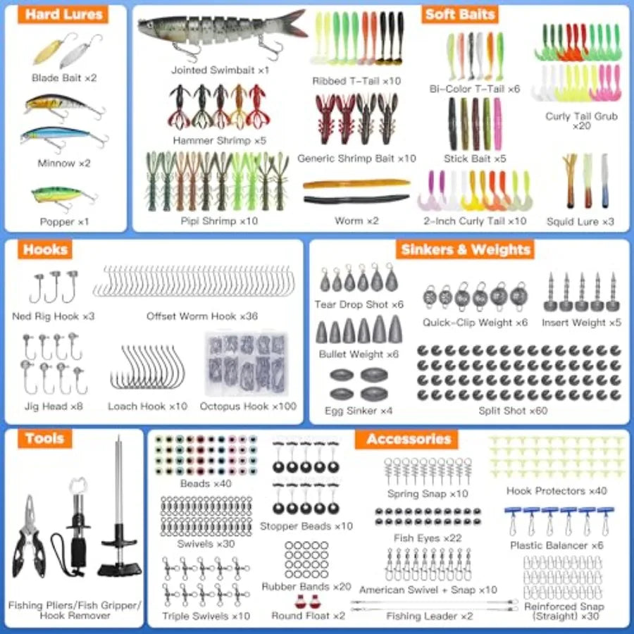 560Pcs Fishing Tackle Box Kit with Lures and Accessories