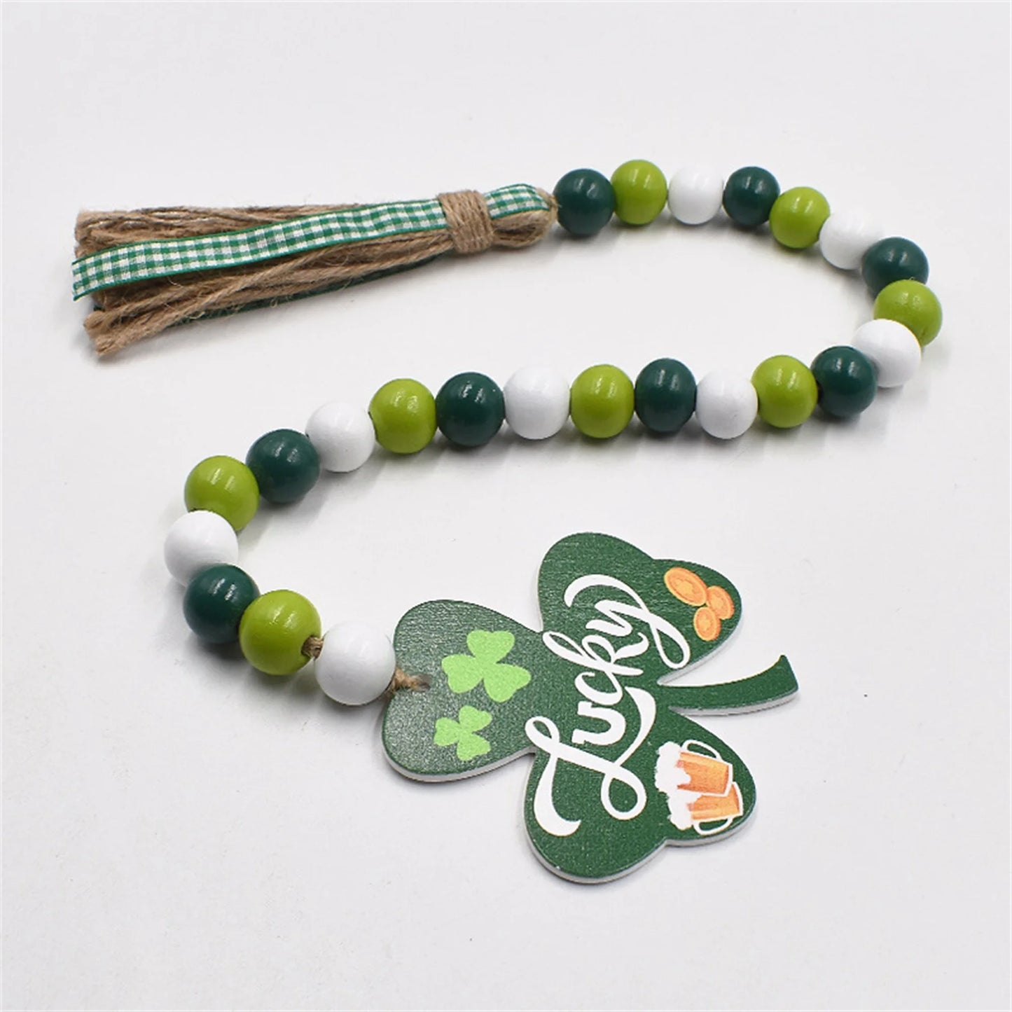 St Patrick Day Shamrock Beads Garland Festive Tassel String Decoration
