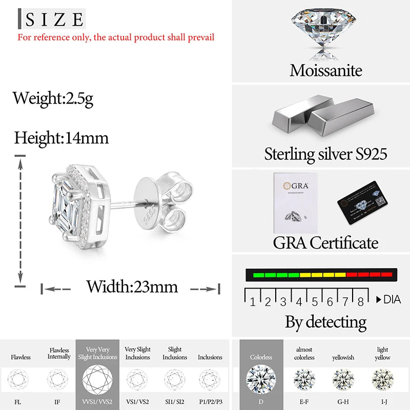 Iceoutbox Moissanite Square Stud Earrings 925 Sterling Silver