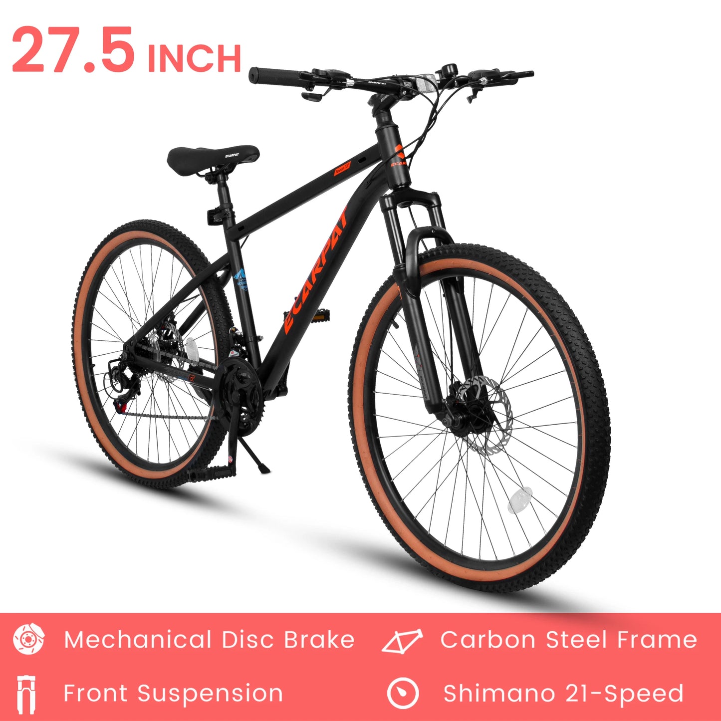 Ecarpat Mountain Bike 21 Speed Steel Frame Disc Brakes