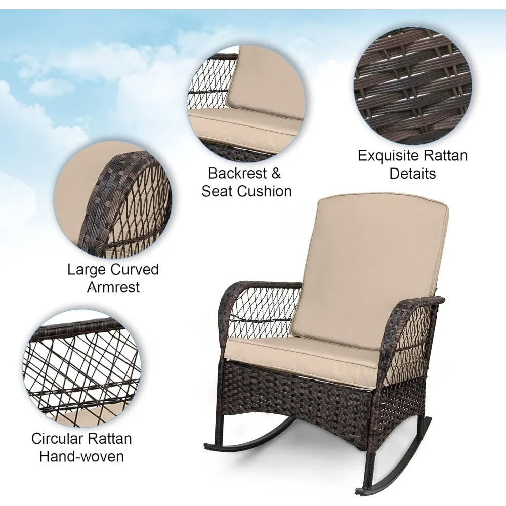 LEVELEVE Outdoor Rocking Bistro Set With Wicker Chairs And Glass Table