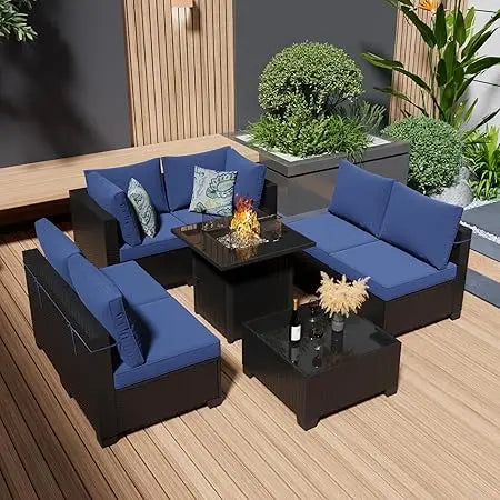 Outdoor 8 Piece Patio Furniture Set With Fire Pit Table