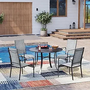 All Weather Rattan Patio Dining Set With Wood Table Top And Umbrella Hole