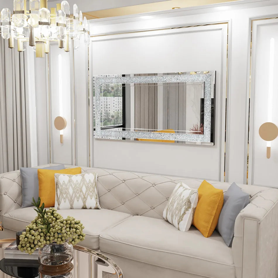 LUVODI Frameless Vanity Mirror With Crystal Rhinestones Wall Mount