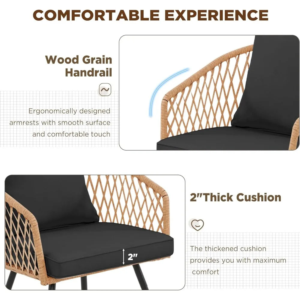 All Weather Rattan Patio Dining Set With Wood Table Top And Umbrella Hole