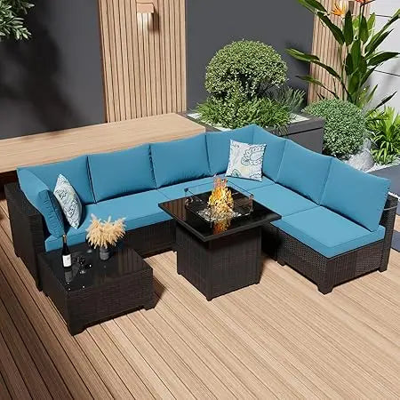 Outdoor 8 Piece Patio Furniture Set With Fire Pit Table