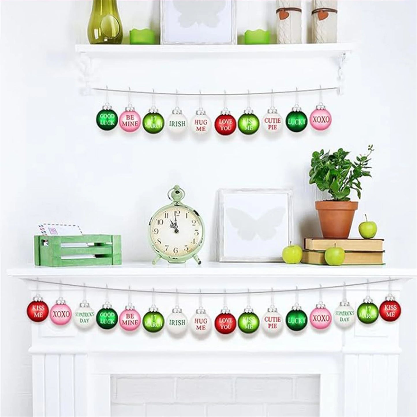 St Patrick Shamrock Hanging Decorations Set of 12 Clover Ornaments