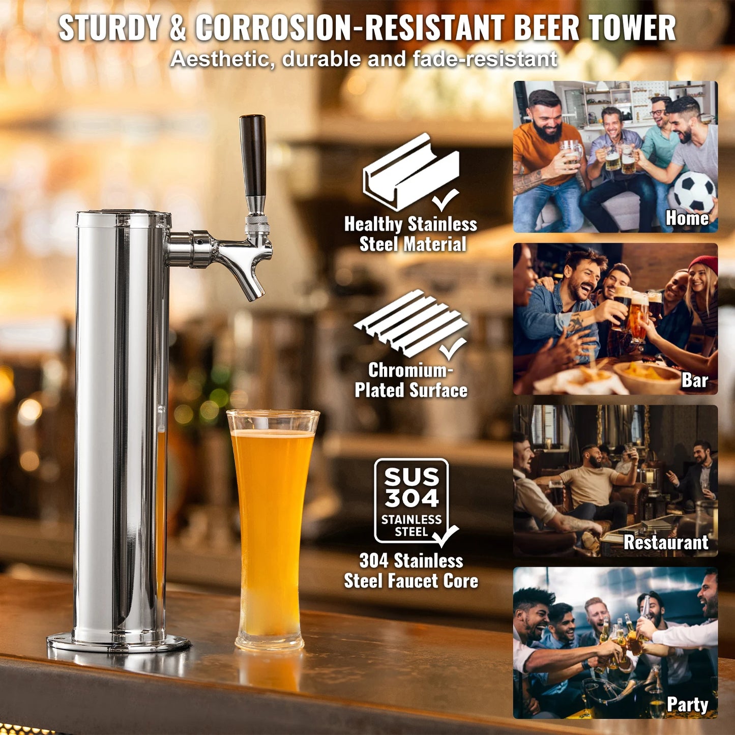Kegerator Tower Kit Single Tap Beer Conversion Stainless Steel