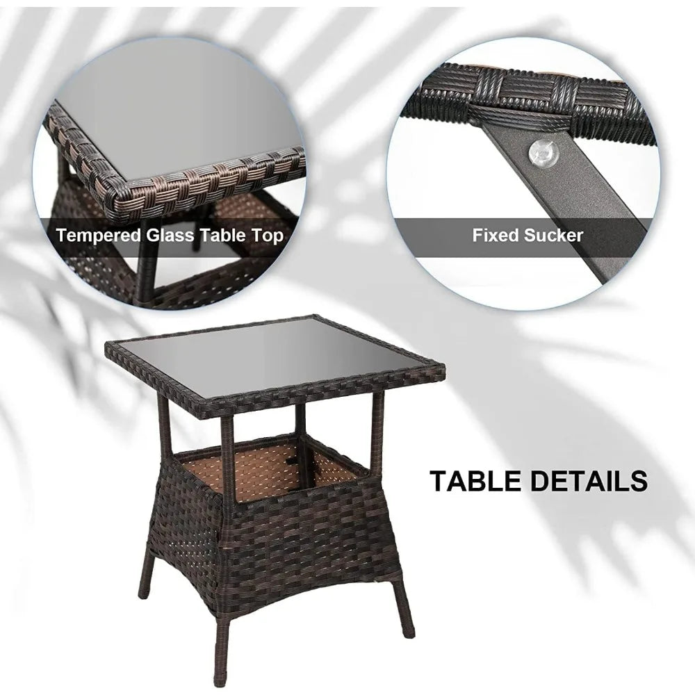 LEVELEVE Outdoor Rocking Bistro Set With Wicker Chairs And Glass Table