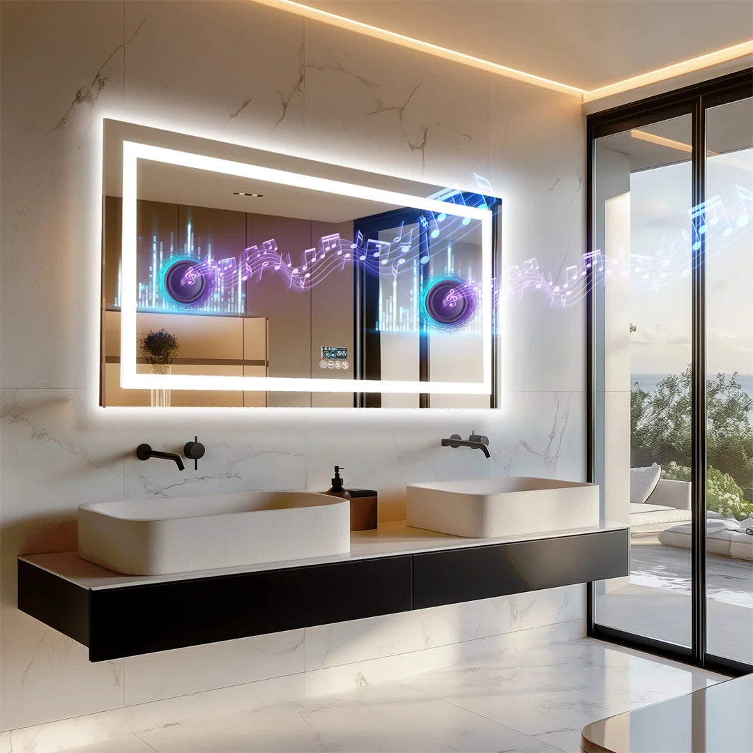 LUVODIC Illuminated Bluetooth Bathroom Mirror With Anti Fog LED And Speaker