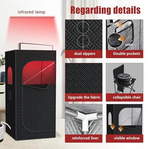 Infrared Sauna With Foldable Chair 9 Level Heating Remote