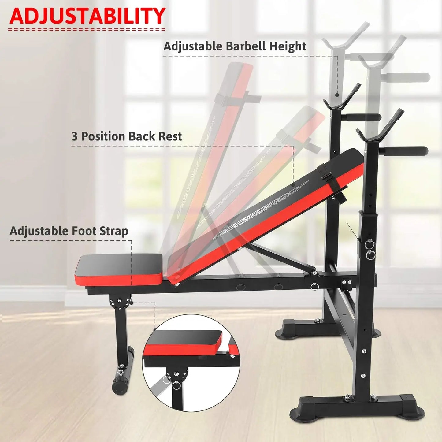 Adjustable Weight Bench Set With Squat Rack And Leg Developer