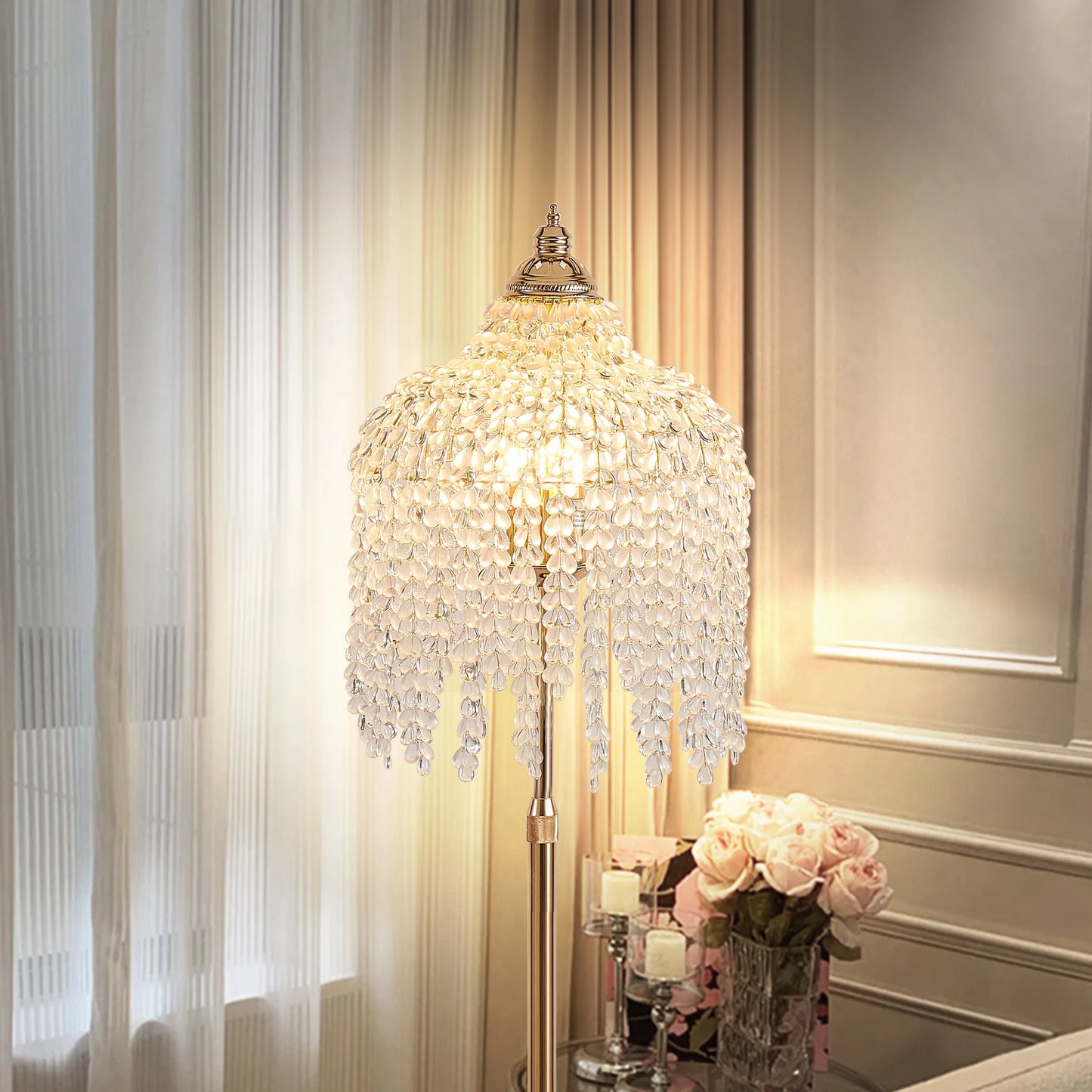 ARLGSITE 3-Light Crystal Floor Lamp Waterfall Design