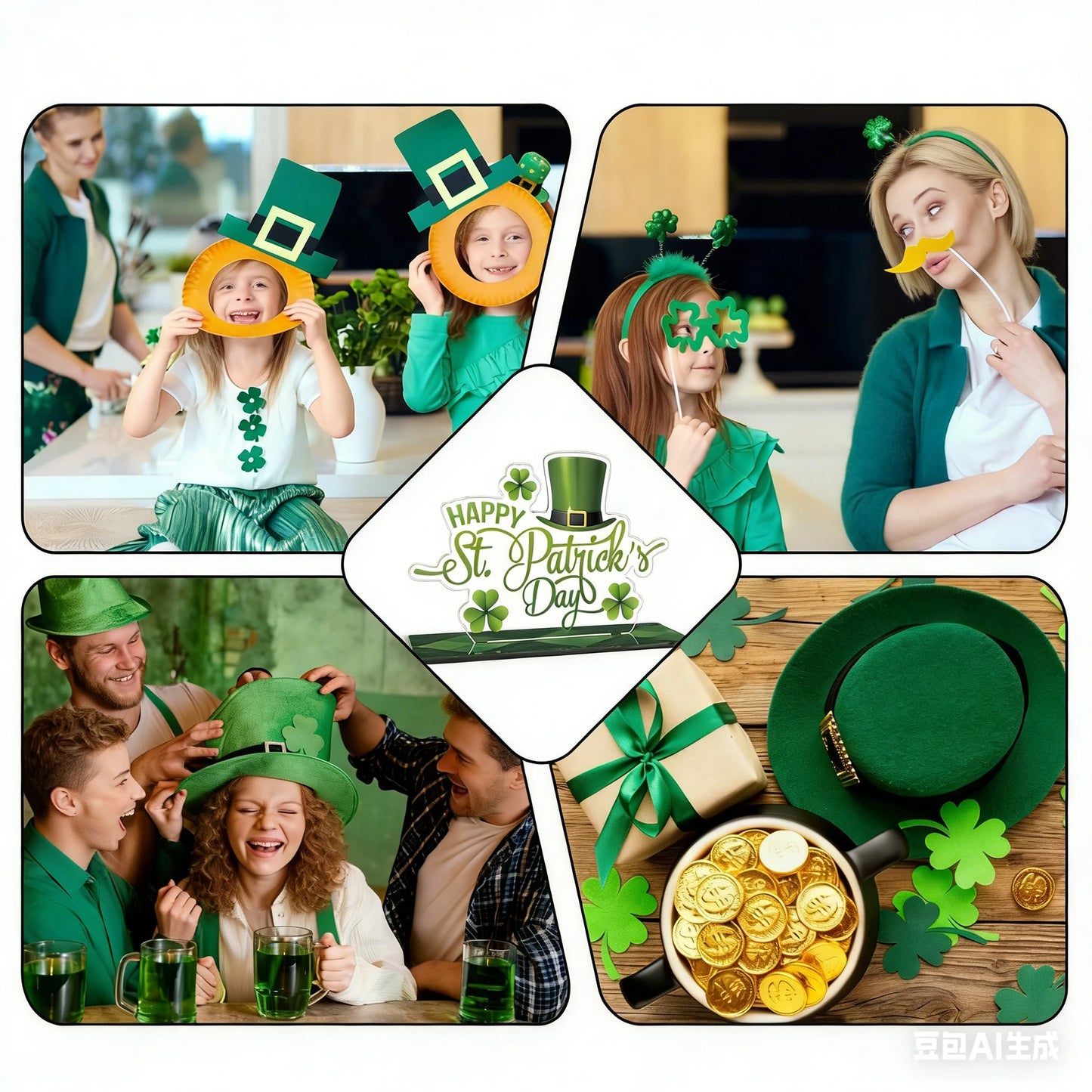St Patrick's Day Table Decorations Set Shamrock Sign Leprechaun Hat
