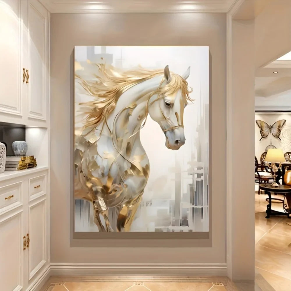 Hign-Concerned Golden Horse Frameless Wall Art Painting