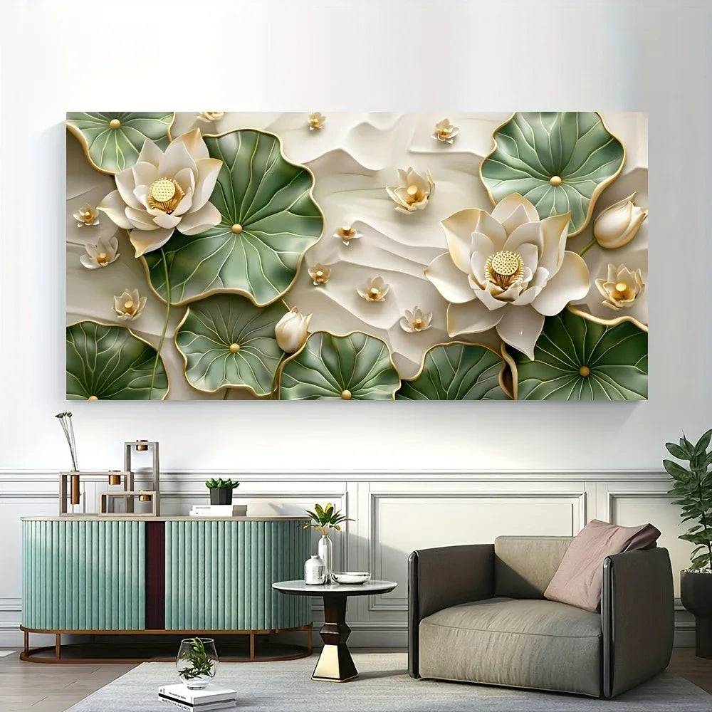 Hign-concerned Modern Abstract Lotus Leaf Canvas Art For Living Room