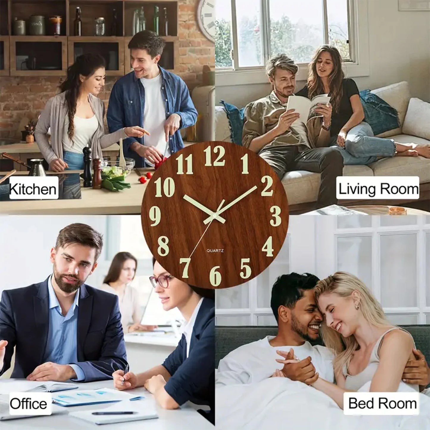 Combination Glow In The Dark Wooden Wall Clock Luminous