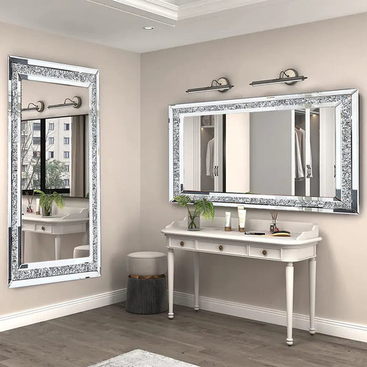 LUVODI Frameless Vanity Mirror With Crystal Rhinestones Wall Mount