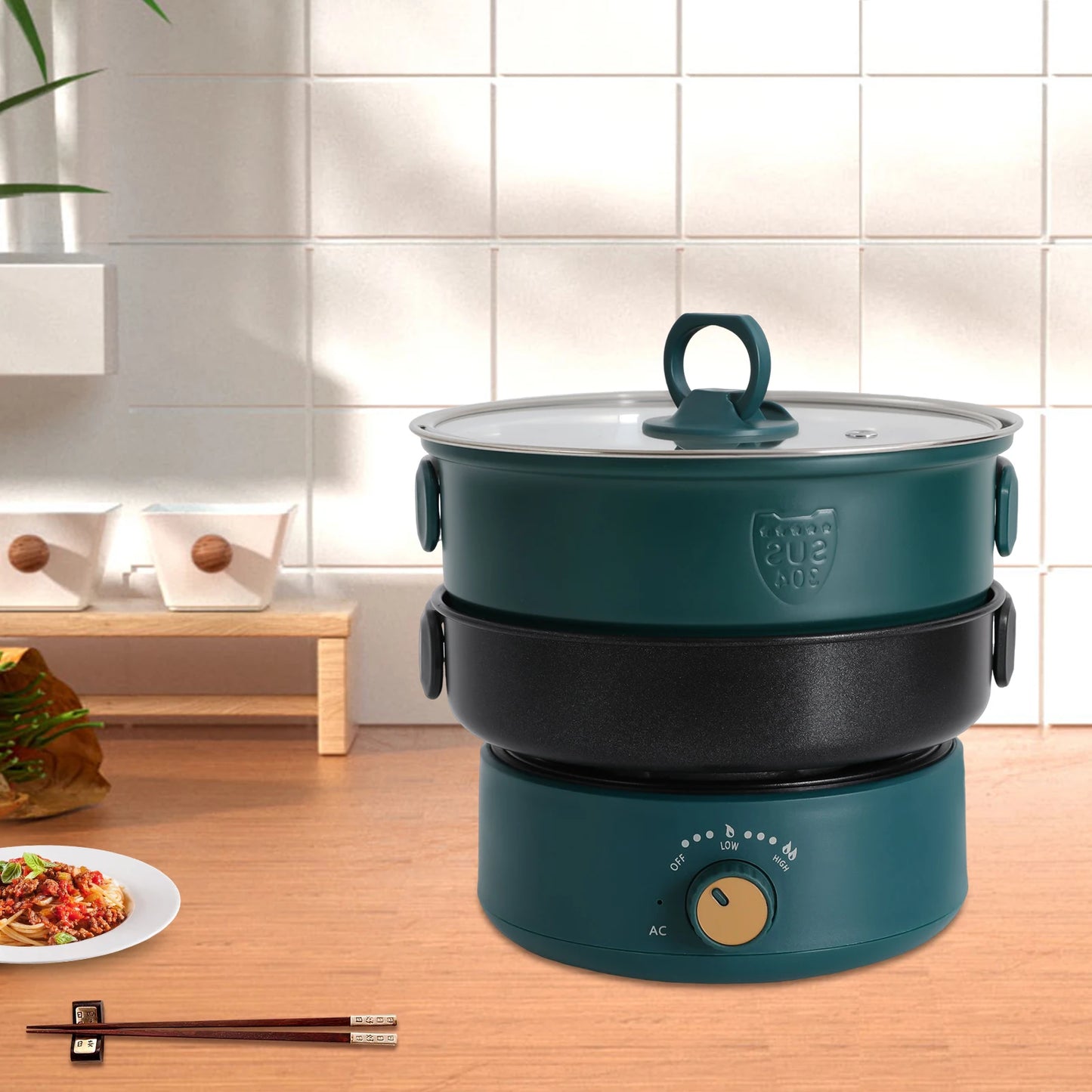 Bymaocar Electric Hot Pot With Steamer Portable Travel Cooker