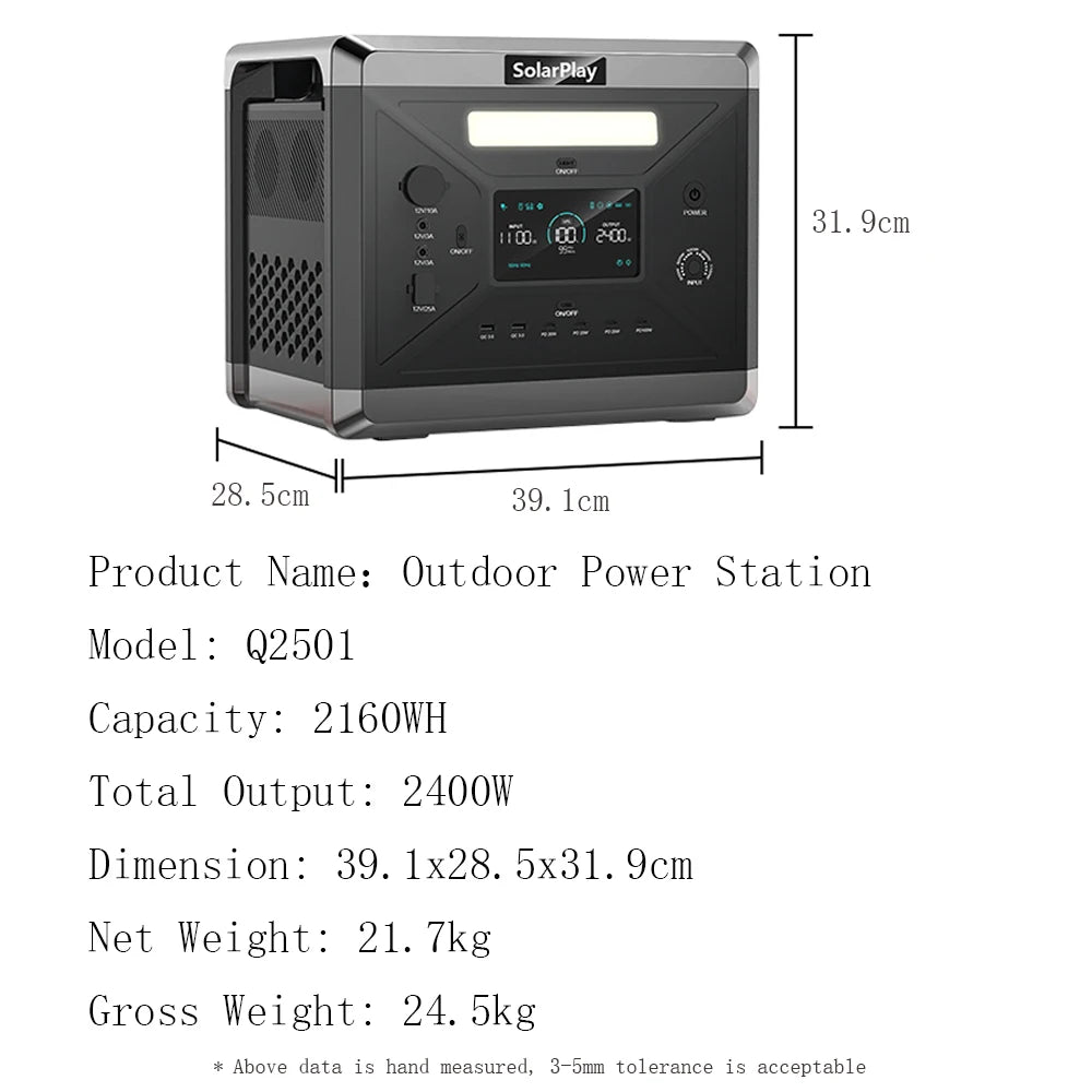 SOLARPLAY Q2501 Q2402M Portable Power Station 2160Wh LiFePO4