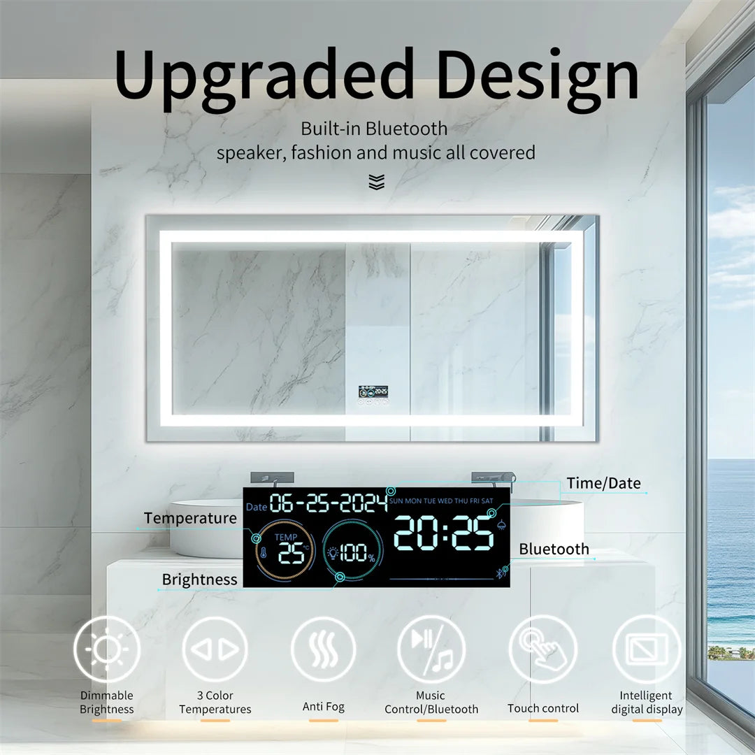 LUVODIC Illuminated Bluetooth Bathroom Mirror With Anti Fog LED And Speaker