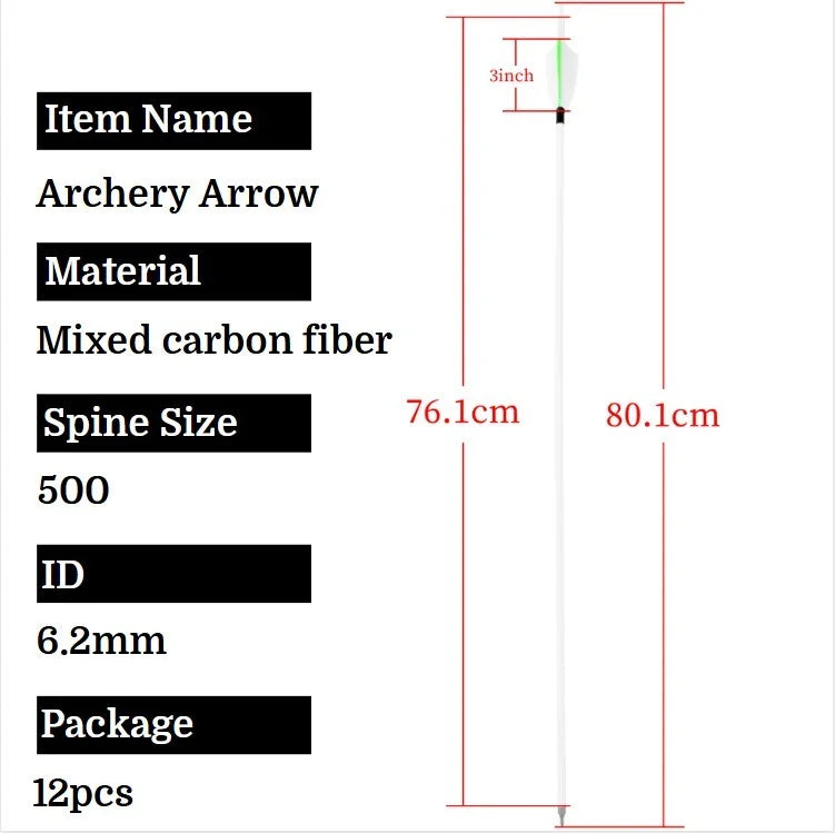 Surwolf Mixed Carbon Arrows Turkey Feathers SP500 12pcs