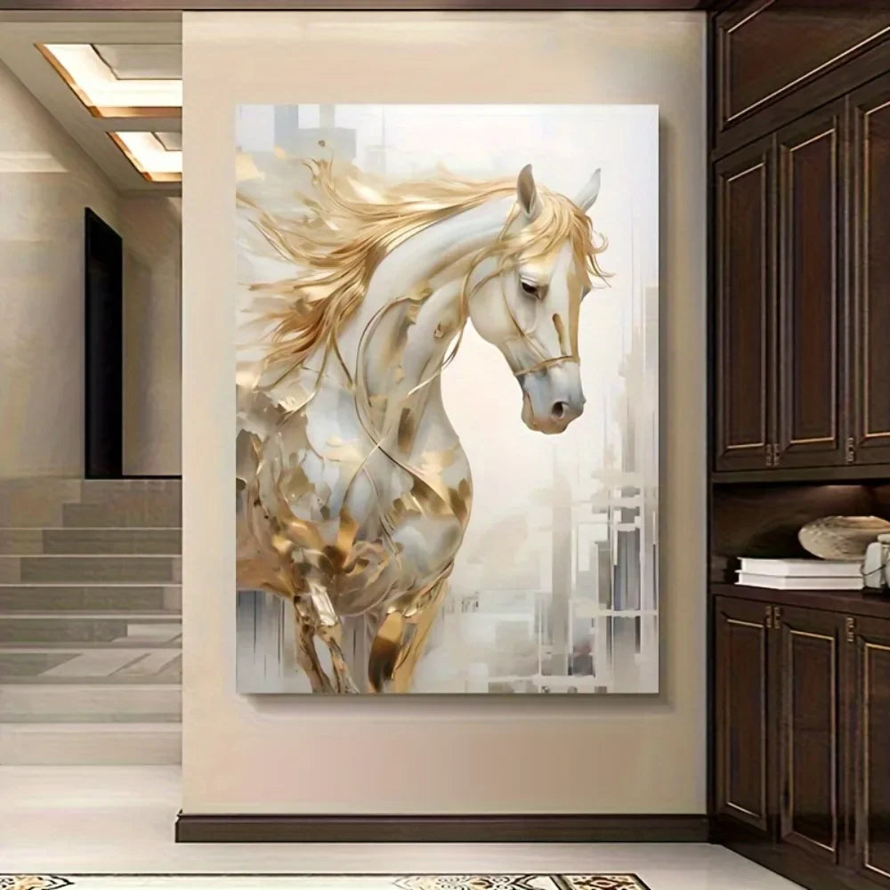Hign-Concerned Golden Horse Frameless Wall Art Painting