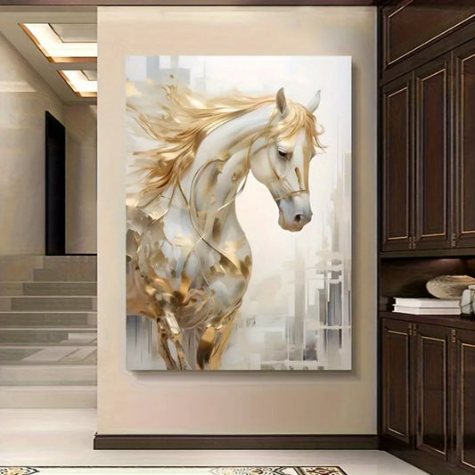 Hign-Concerned Golden Horse Frameless Wall Art Painting